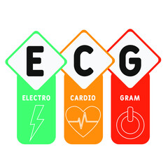 ECG - electrocardiogram acronym. medical concept background.  vector illustration concept with keywords and icons. lettering illustration with icons for web banner, flyer, landing page