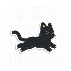 cute black cat illustration with running pose