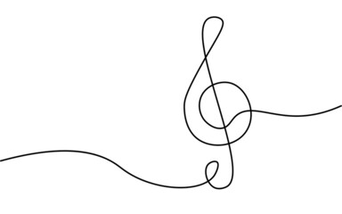 One line music key symbol. Continuous line art drawing classical cultural melody sound silhouette. Hand drawing doodle element vector illustration