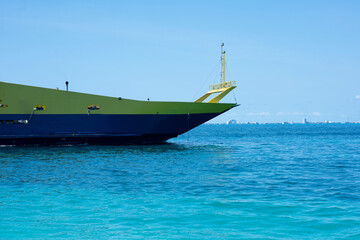 View of the bow of a ferry sailing in the Caribbean Sea, Freight, Shipping, Boating