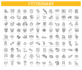 Veterinarian icons set. Outline set of veterinarian vector icons