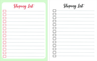 Printable Shopping list white sheet with inscription . shopping list planner to record the completed tasks. illustration Isolated on white and color background. 