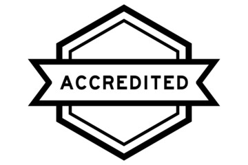 Vintage black color hexagon label banner with word accredited on white background
