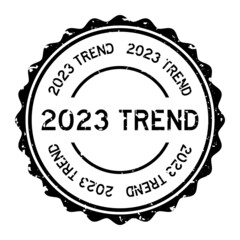 Grunge black 2023 trend word round rubber seal stamp on white background