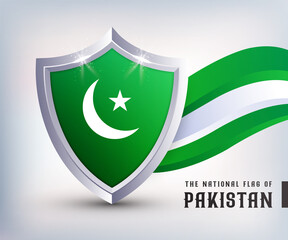 Pakistan metal shield flag vector design. Pakistan Flag Shield design Template. Pakistan independent day national flag design.