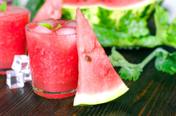 Fresh summer watermelon lemonade in glass glasses.