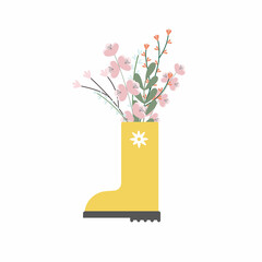 Cute Garden Boots. Vector hand drawn gardening illustrations. Cute garden work hand drawn elements. Vector illustration.