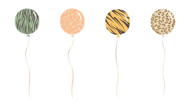 Collections Balloons set animal print zebra giraffe tiger leopard, gold string for birthday party
