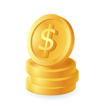 Pile of gold coin with dollar sign 3d cartoon style icon. Stack of currency or cash flat vector illustration. Wealth, investment, success, savings, economy, profit concept