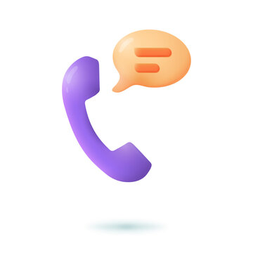 Phone handset with speech bubble 3d cartoon style icon. Incoming call on hotline, help, support service flat vector illustration. Communication, assistance, conversation concept
