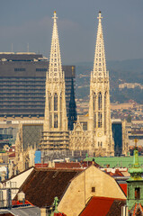 Towers of Votivkirche church in Vienna, Austria