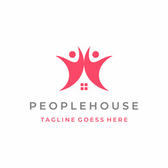 People house logo, People together human unity logo icon design vector