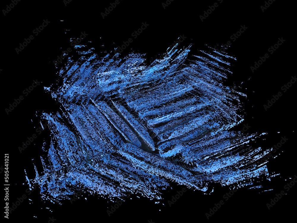 Poster patterns of many bright blue rectangular steel bars viewed from the ends 3d exploding surface design