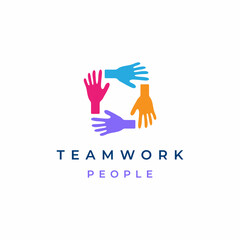Obraz premium Four hand holding each other, diversity and teamwork help logo design vector icon illustration
