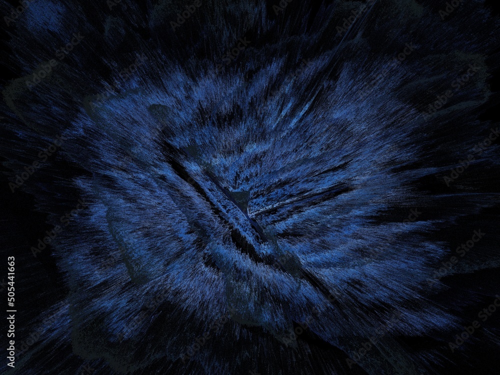 Poster patterns of many bright blue rectangular steel bars viewed from the ends 3d exploding surface design