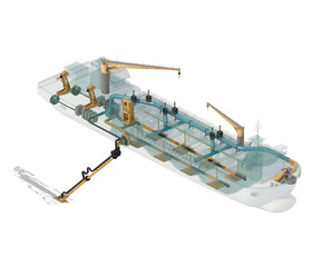 Dredger scheme. The scheme allows you to consider the method of taking soil and moving soil inside the vessel. Isolated on white. 3d-rendering © La Nataly