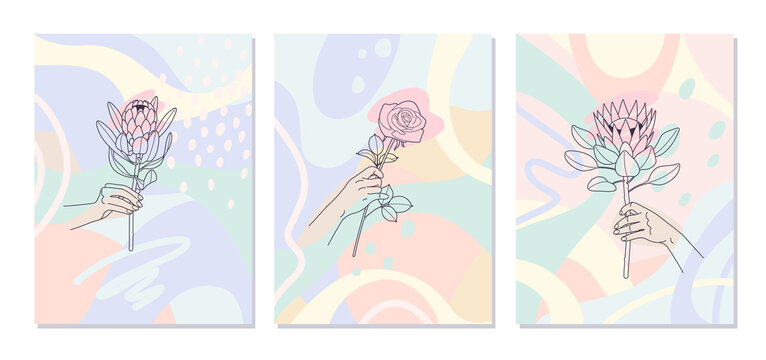 Posters with Female Hands Holding Flowers
