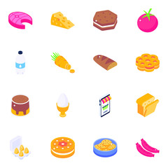 Pack of Food Products Isometric Icons 