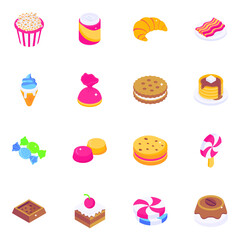 Set of Bakery Food Isometric Icons