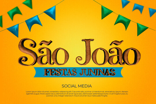 Social Media Celebration Post in Brazilian Portuguese for Junina Party in 3d Render for marketing campaign