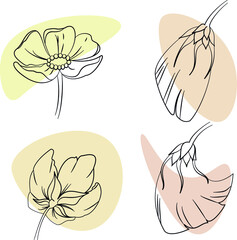 Set of hand-drawn ink flowers