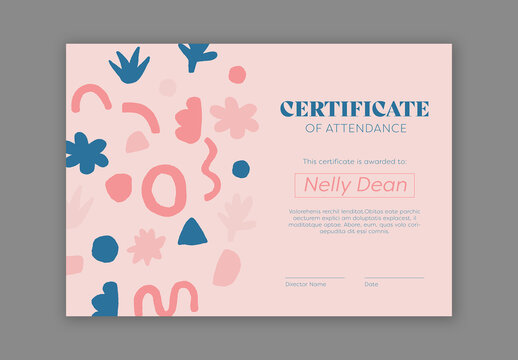 Pink Certificate Of Attendance Design Layout