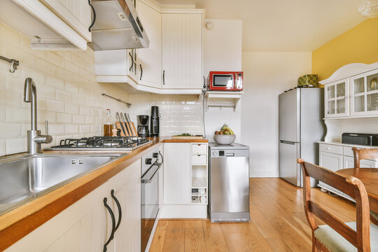 Vintage kitchen interior with appliances