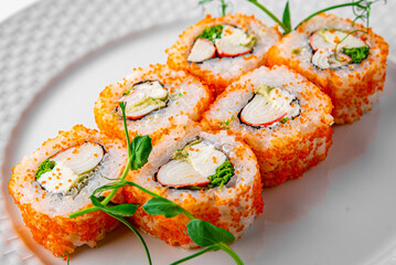 fish sushi roll in white plate