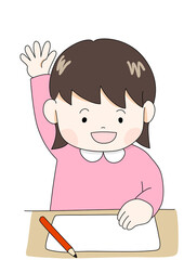 授業中に積極的に元気に手を挙げる女の子（カラー）