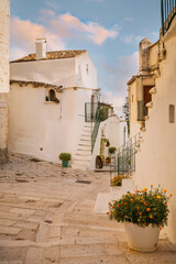 Alley with traditional houses in Monte Sant'Angelo, Foggia, Italy