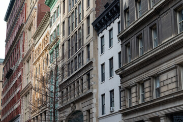Row of Beautiful Old and Colorful Buildings along a Street in Chelsea of New York City