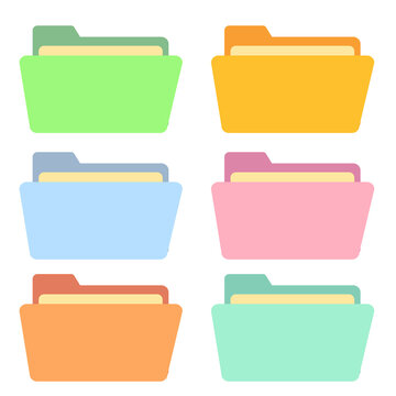 Set of four folder icon for search design. Yellow folder with magnifying glass. Open / Close folder. Flat image jpeg illustration
