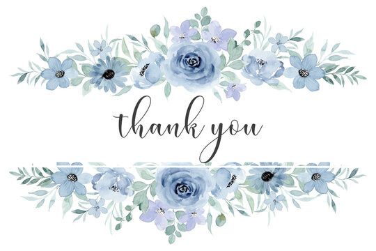 Thank you card with blue watercolor flower