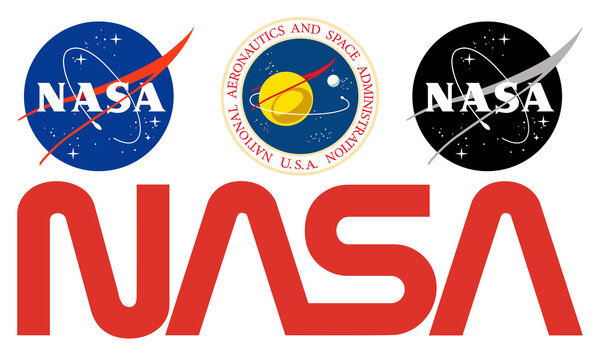 Vinnytsia, Ukraine - May 17, 2022: Space companies logos. NASA seal, NASA meatball insignia, NASA worm logotype. Editorial illustration