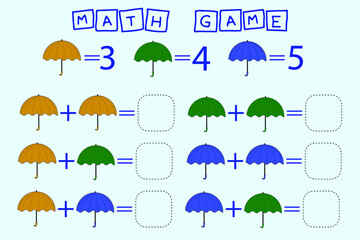 Fototapeta premium worksheet vector design, task to calculate the answer and connect to the correct number. Logic game for children. 