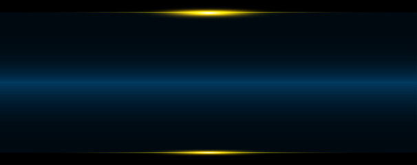 Vector blue and golden frame with luxury yellow lights effects. Shining rectangle banner panorama.
