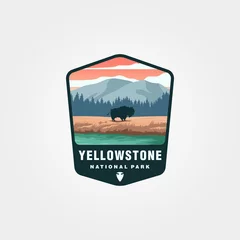 Deurstickers yellowstone national park logo design, united states national park sticker patch illustration design © linimasa