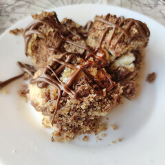 chocolate dressing on biscuit cake balls, view from above