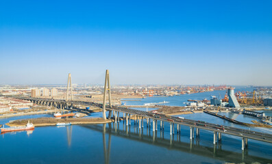 Aerial view of Haihe Bridge in Tianjin Binhai New Area