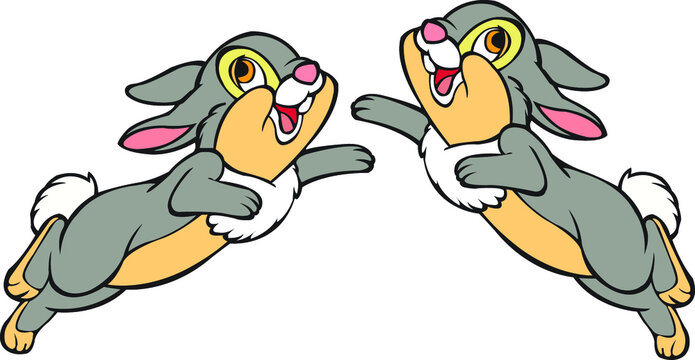 Vector illustration of two cartoon rabbits on white background