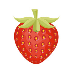 Fruit flat icon.Cute fresh strawberry with green leaf isolated on white background.Cartoon fruits.Vector.Illustration.