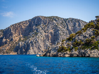 Fototapeta na wymiar Aegean Islands photo taken from Marmaris daily boat tour. Muğla, Turkey