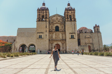 tourist woman walking in oaxaca city mexico