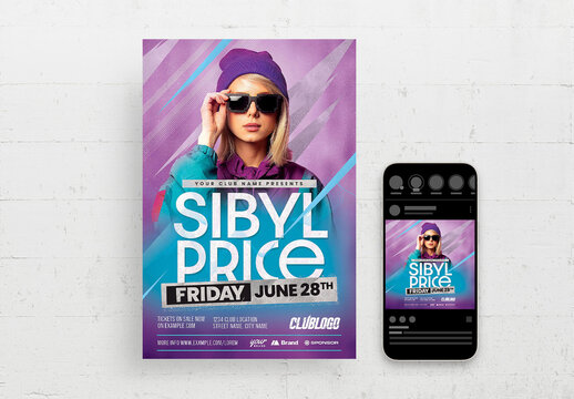 Modern Dj Nightclub Flyer With Blue And Pink Accents