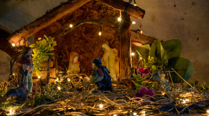 Christmas nativity scene with lights and images in a simple house in the countryside of the state of Minas Gerais in Brazil