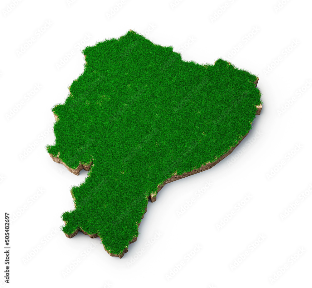 Poster 3d rendering of ecuador map with grass texture isolated on a white background