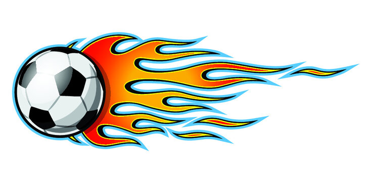 Fire flame graphic with football soccer ball icon vector illustration. Ideal for sticker, decal, sport logo design element, car and motorcycle decoration.
