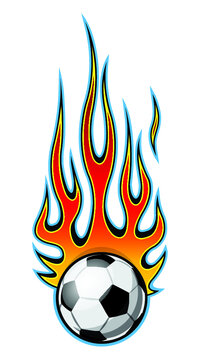 Football soccer ball icon with fire flame vector graphic. Ideal for sticker, decal, sport logo design element, car and motorcycle decoration.