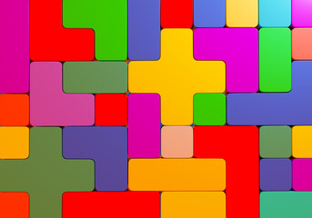Geometric shapes folded into the pattern. Color cubes. Abstract figures lie tight to each other. Color pattern. 3D image