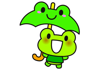カエル,梅雨,傘,動物,雨,かわいい,６月,7月,天気,季節,楽しい,笑顔,５月,７月,初夏,夏,挿絵,カットイラスト,素材,イラスト